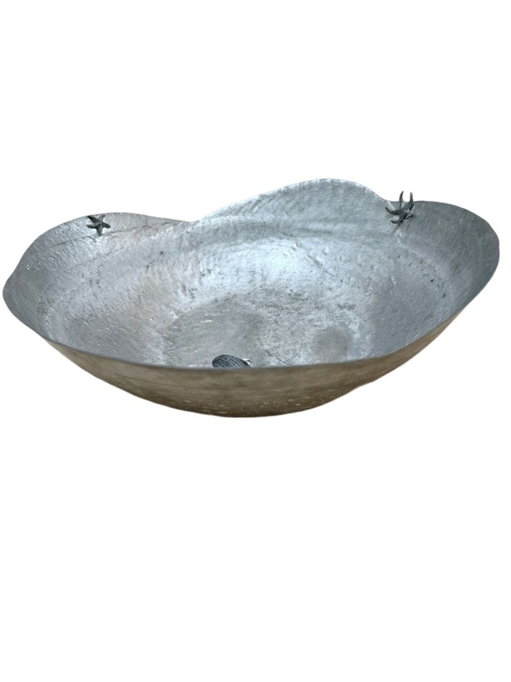 Blackfish Pewter Artisan Organic Shape Bowl with Starfish and Seashell Details